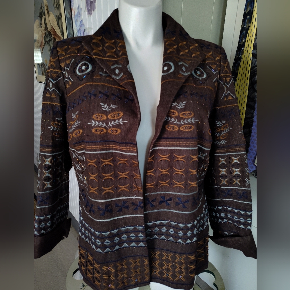 Fabulous embroidered & beaded jacket by Coldwater Creek Sz 18W Bead Embroidery